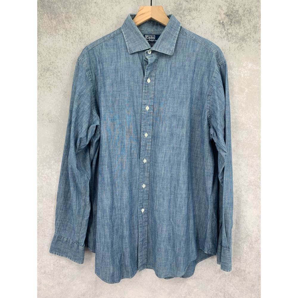 Vintage Polo By Ralph Lauren Denim Shirt Mens XL Regent Classic Fit Chambray